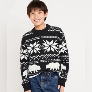 Old Navy Black and White Fair Isle Boys Sweater XXL knit bears winter